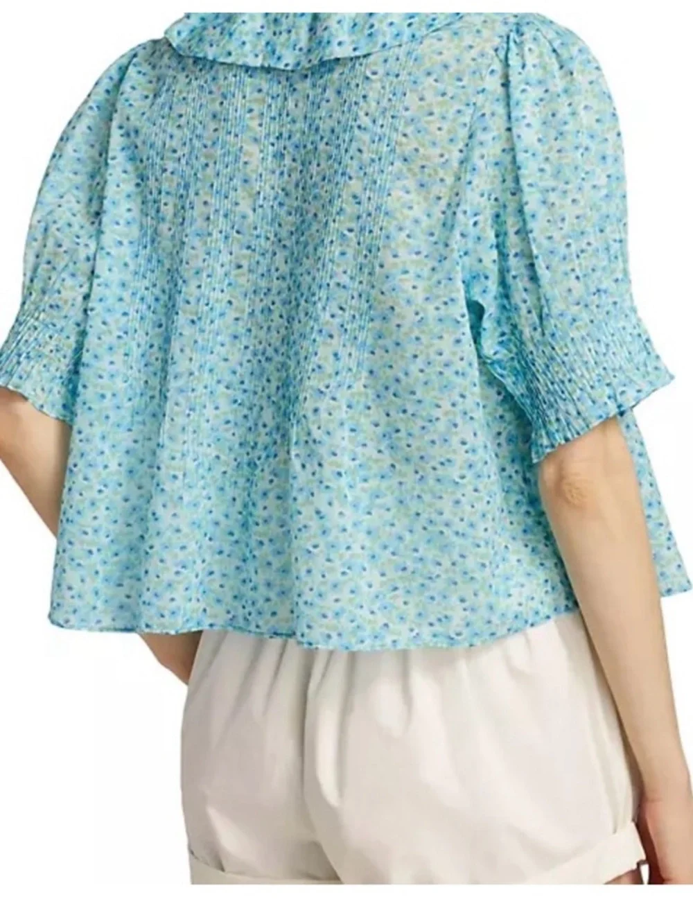 Doen Henri Blue Daisy Fields Floral Ruffle Blouse XS - Picture 2 of 8